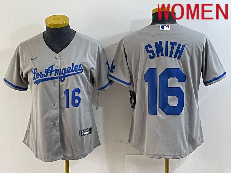 Women Los Angeles Dodgers #16 Smith Grey Game Nike 2024 MLB Jersey style 4